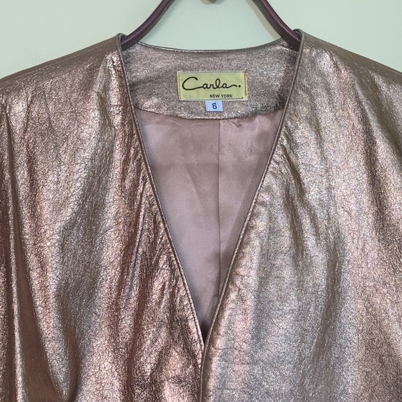 Carla New York | Vintage Rose Gold Leather Open Front Lined Lightweight Jacket 6 - Picture 4 of 17